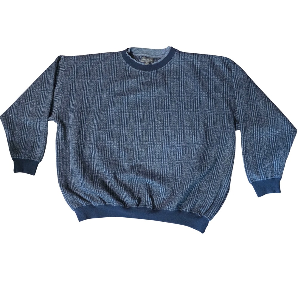 VTG Knights Sportswear Mens 3X Big Blue Plaid Textured Crewneck Sweatshirt